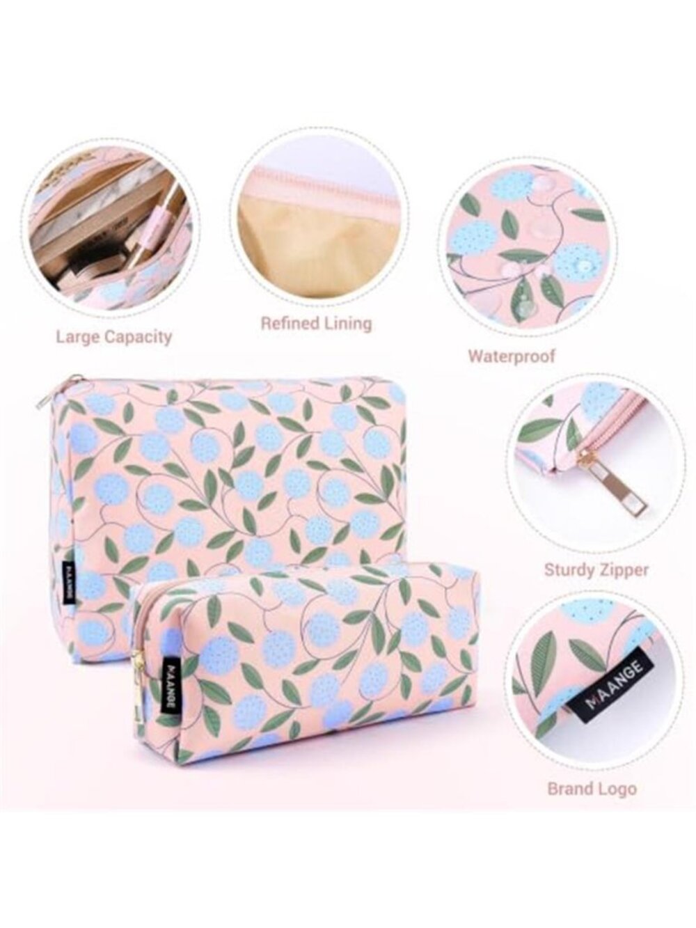 2PCS Makeup Bag for Women, Cosmetic Bag Set, Portable Travel Makeup Bag - Picture 3 of 6